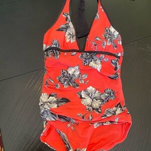 Tommy Bahama Coral and Black Floral One Piece